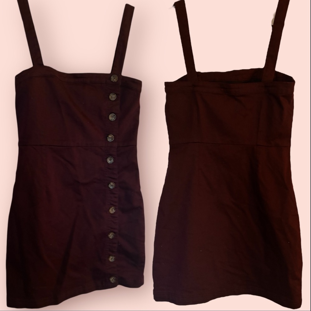 NWT Forever 21 Bordeaux stretch cotton twill burgundy maroon button front dress
